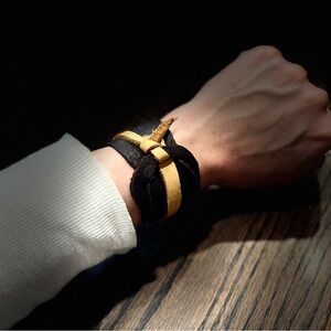 Dark brown and tan buckskin wrap bracelet handmade